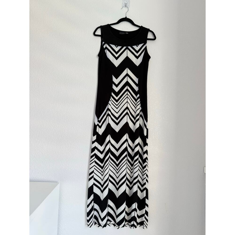 Tribal Sleeveless Maxi Dress Black White Chevron Pattern Size S/P Made in Canada